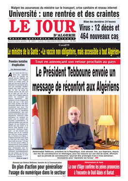 Le Président Tebboune Envoie Un Message De