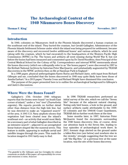 The Archaeological Context of the 1940 Nikumaroro Bones Discovery