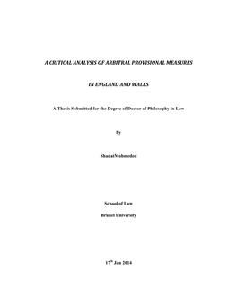 A Critical Analysis of Arbitral Provisional Measures In