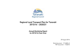 Regional Land Transport Plan for Taranaki 2015/16 – 2020/21