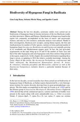 Biodiversity of Hypogeous Fungi in Basilicata