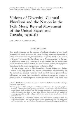Visions of Diversity: Cultural Pluralism and the Nation in the Folk Music Revival Movement of the United States and Canada, 1958–65