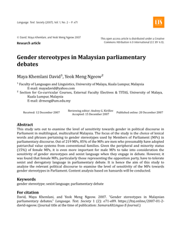 Gender Stereotypes in Malaysian Parliamentary Debates