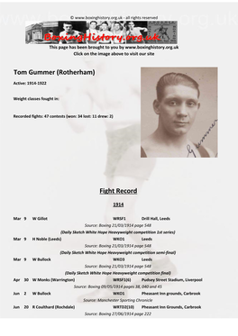 Fight Record Tom Gummer (Rotherham)