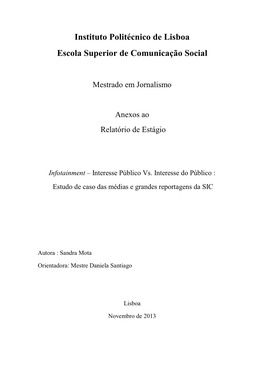 Instituto Politécnico De Lisboa Escola Superior De Comunicação Social