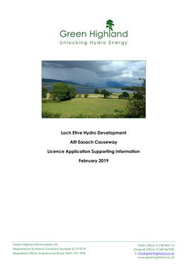 Loch Etive Hydro Development Allt Easach Causeway Licence Application Supporting Information February 2019