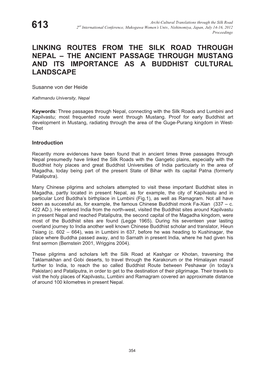 Linking Routes from the Silk Road Through Nepal – the Ancient Passage Through Mustang and Its Importance As a Buddhist Cultural Landscape