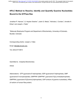 HPLC Method to Resolve, Identify and Quantify Guanine Nucleotides Bound to the Gtpase Ras