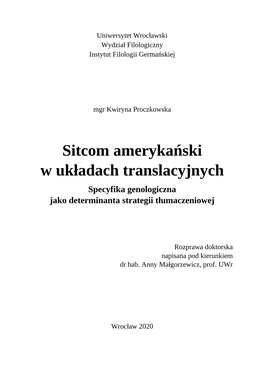 Sitcom Amerykański W Układach Translacyjnych