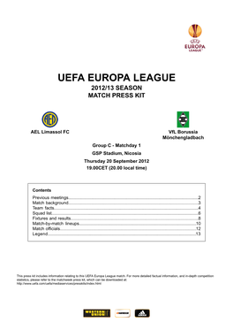 Uefa Europa League 2012/13 Season Match Press Kit