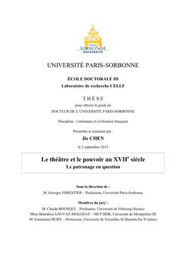 Le Théâtre Et Le Pouvoir Au Xviie Siècle: Le Patronage En Question