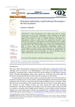 Host-Plant Relationships of Gall-Inducing Thysanoptera – the Lack of Patterns