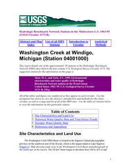 Washington Creek at Windigo, Michigan (Station 04001000)