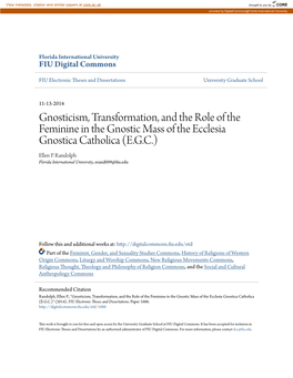 Gnosticism, Transformation, and the Role of the Feminine in the Gnostic Mass of the Ecclesia Gnostica Catholica (E.G.C.) Ellen P