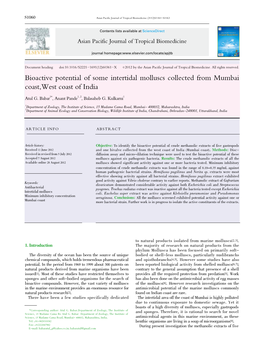 Bioactive Potential of Some Intertidal Molluscs Collected from Mumbai Coast,West Coast of India