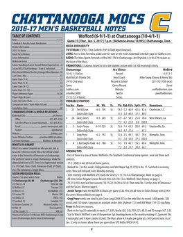 CHATTANOOGA MOCS 2016-17 MEN’S BASKETBALL NOTES TABLE of CONTENTS Wofford (6-9/1-1) at Chattanooga (10-4/1-1) Notes