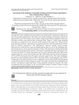 Assessment of the Challenges of Nomadic Farming Activities in Daura Agricultural Zone of Katsina State, Nigeria *Aruwayo, A., Ad