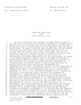 MISSISSIPPI LEGISLATURE REGULAR SESSION 2021 By