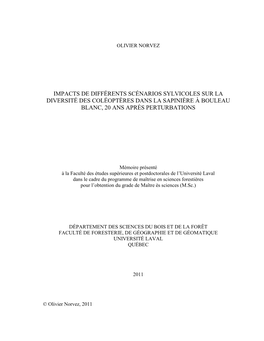 Impacts De Différents Scénarios Sylvicoles Sur La Diversité Des Coléoptères Dans La Sapinière À Bouleau Blanc, 20 Ans Après Perturbations