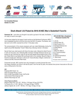 Shark Attack! LIU Picked As 2019-20 NEC Men's Basketball Favorite