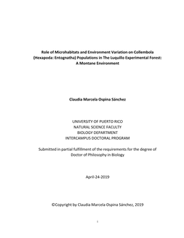 Role of Microhabitats and Environment Variation on Collembola (Hexapoda: Entognatha) Populations in the Luquillo Experimental Forest: a Montane Environment