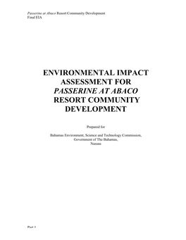 Environmental Impact Assessment for Passerine at Abaco Resort Community Development