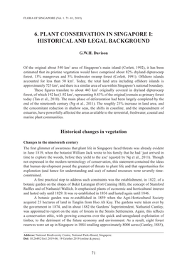 6. Plant Conservation in Singapore I: Historical and Legal Background