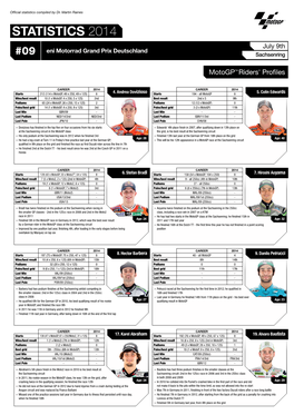 STATISTICS 2014 July 9Th Eni Motorrad Grand Prix Deutschland #09 Sachsenring