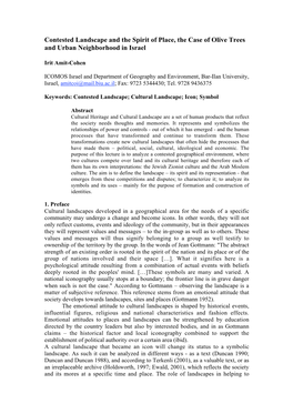 Contested Landscape and the Spirit of Place, the Case of Olive Trees and Urban Neighborhood in Israel