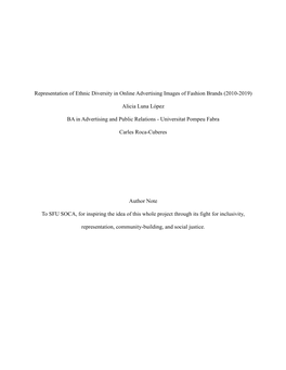 Representation of Ethnic Diversity in Online Advertising Images of Fashion Brands (2010-2019)
