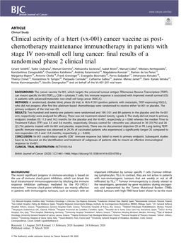 Clinical Activity of a Htert (Vx-001) Cancer Vaccine As Post