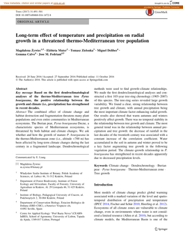 Long-Term Effect of Temperature and Precipitation on Radial Growth in a Threatened Thermo-Mediterranean Tree Population