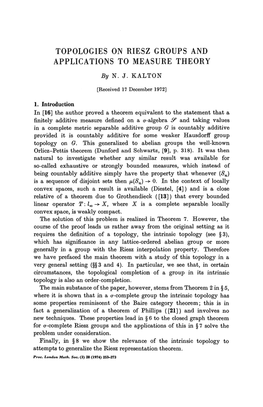 TOPOLOGIES on RIESZ GROUPS and APPLICATIONS to MEASURE THEORY by N