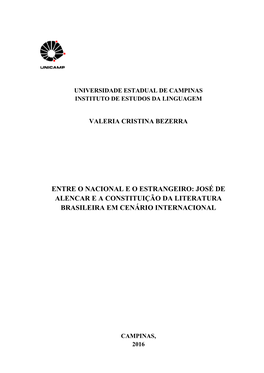 José De Alencar E a Constituição Da Literatura Brasileira Em Cenário Internacional