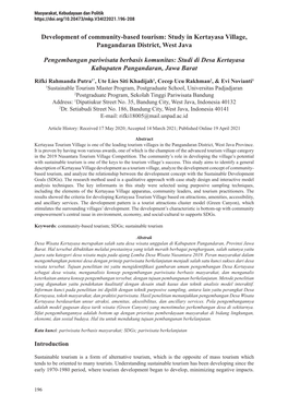 Development of Community-Based Tourism: Study in Kertayasa Village, Pangandaran District, West Java