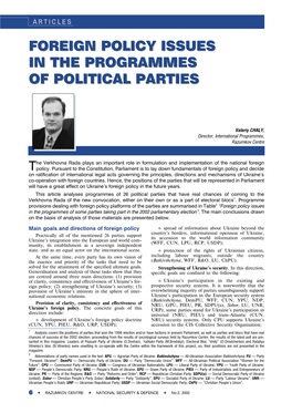 Foreign Policy Issues in the Programmes of Political