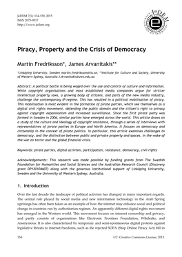 Piracy, Property and the Crisis of Democracy