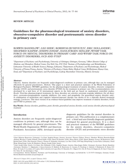 Guidelines for the Pharmacological Treatment of Anxiety Disorders, Obsessive– Compulsive Disorder and Posttraumatic Stress Disorder in Primary Care