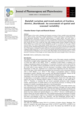 Rainfall Variation and Trend Analysis of Garhwa District, Jharkhand