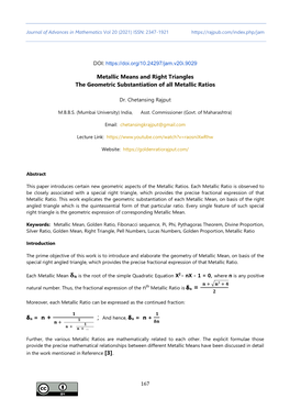 Metallic Means and Right Triangles the Geometric Substantiation of All Metallic Ratios