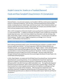 Snyder's-Lance Inc. Snacks on a Troubled Diamond Foods and Now