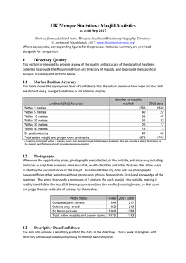 UK Mosque Statistics / Masjid Statistics As at 16 Sep 2017