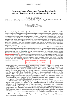 Hurn.Rn.Ingbirds of the Juan Fernandez Islands: Natural History, Evolution and Population Status