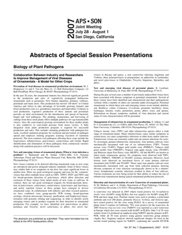 Abstracts of Special Session Presentations at the 2007 APS