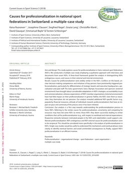 Causes for Professionalization in National Sport Federations in Switzerland: a Multiple-Case Study