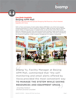 Beijing APM Mall Beijing’S Internationally-Recognized Shopping Mall Receives a Much-Needed Upgrade with Vocia