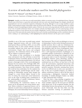 A Review of Molecular Markers Used for Annelid Phylogenetics Kenneth M