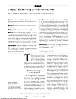 Surgical Sphincteroplasty in 446 Patients