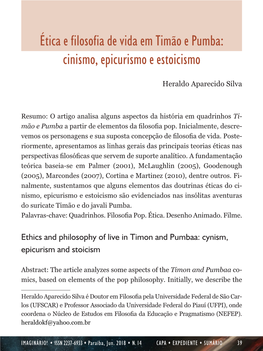 Ética E Filosofia De Vida Em Timão E Pumba: Cinismo, Epicurismo E Estoicismo