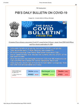 Pib's Daily Bulletin on Covid-19